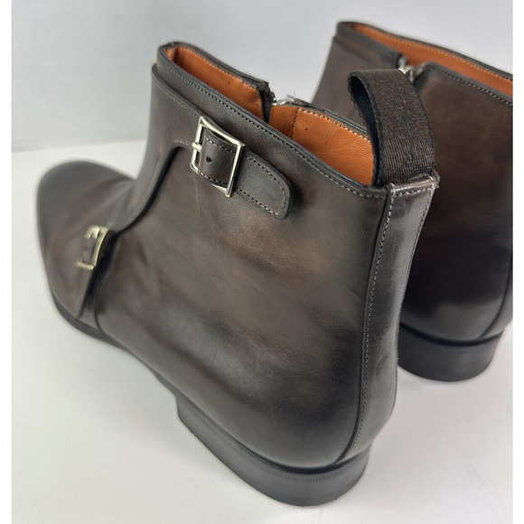 Santoni Monk Strap Boots Brown Leather Designer Dress Loafers Men's Size D 12 - Picture 5 of 16
